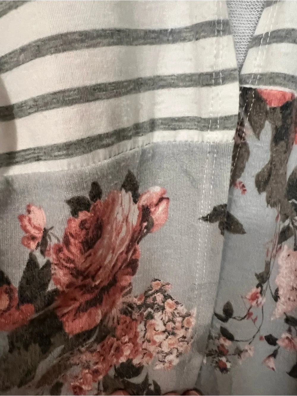 Lovely Melody Gray & Pink Floral Stripe Open Cardigan